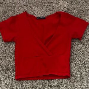 Brandy Melville Red V-Neck Crop Top